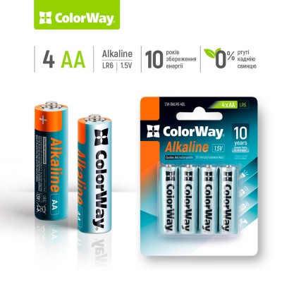 Батарейки COLORWAY Alkaline Power LR 06 (АА) 4 шт (CW-BALR06-4BL)