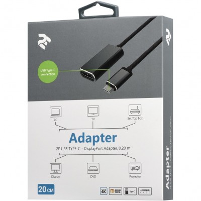 Кабель 2E USB Type-C - DisplayPort 0.2 м (2E-W1404)
