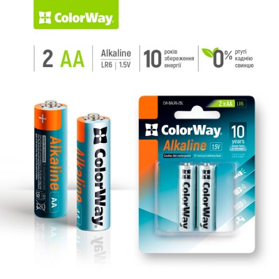 Батарейки COLORWAY Alkaline Power LR 06 (АА) 2 шт (CW-BALR06-2BL)