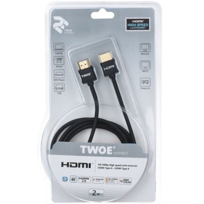 Кабель 2E Ultra Slim HDMI 2.0, black (2EW-1119-2m)