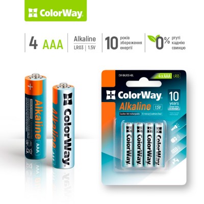 Батарейки COLORWAY Alkaline Power LR 03 (ААА) 4 шт (CW-BALR03-4BL)