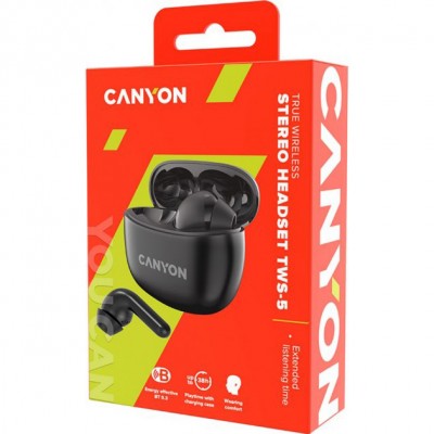 Гарнітура CANYON TWS-5 Bluetooth Black (CNS-TWS5B)